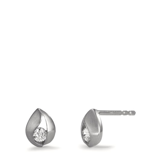 Clous d'oreilles Or blanc 9K Zircone 2 Pierres