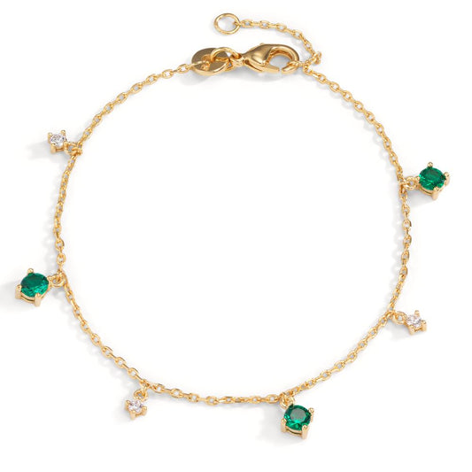 Bracelet Bronze Zircone vert, 6 Pierres Plaqué or 16-18 cm