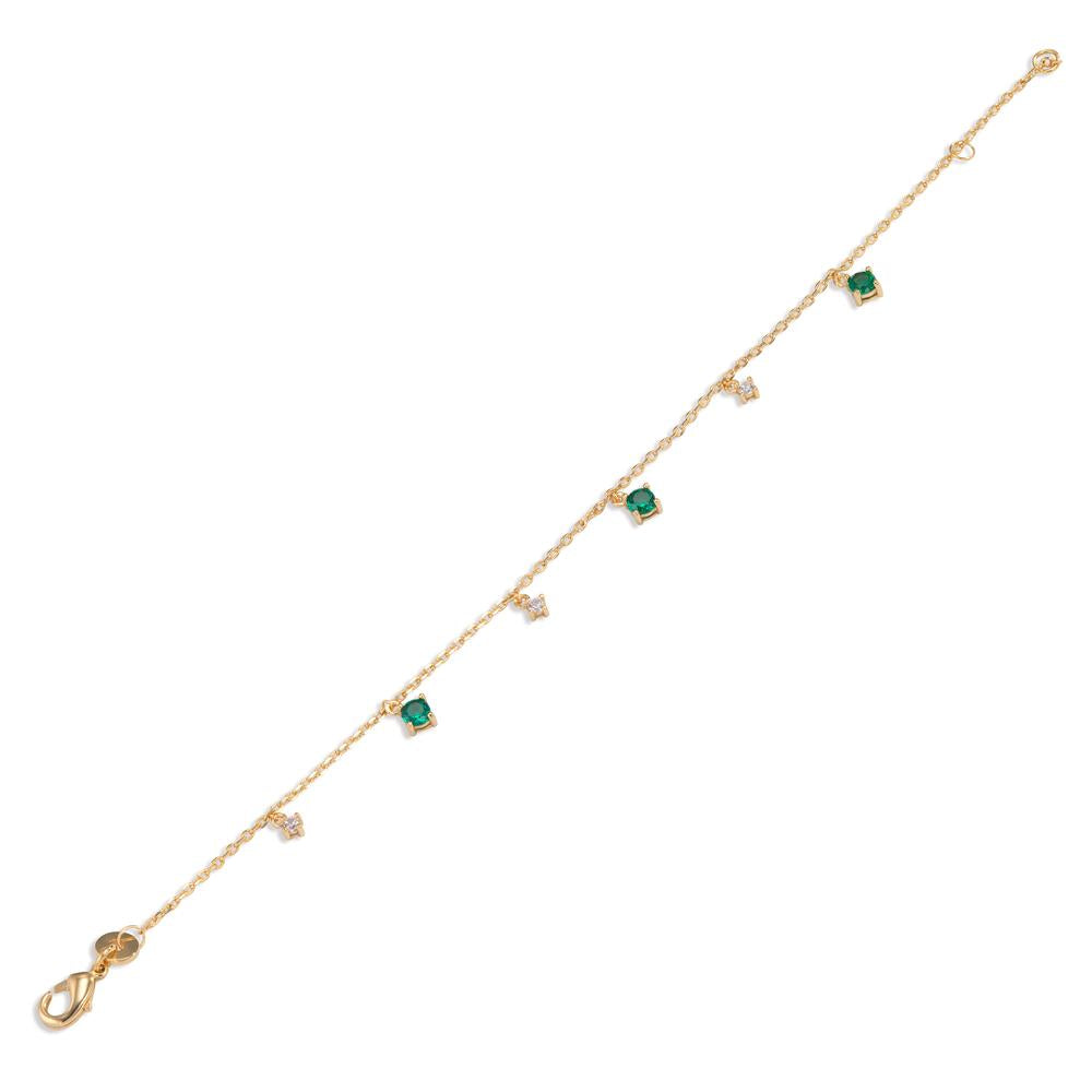 Bracelet Bronze Zircone vert, 6 Pierres Plaqué or 16-18 cm