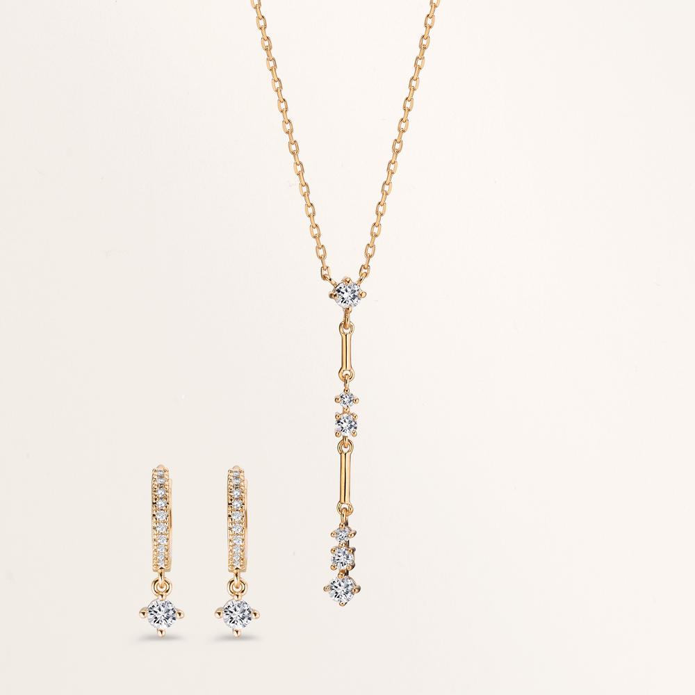 Collier Bronze Zircone 6 Pierres Plaqué or 40-45 cm