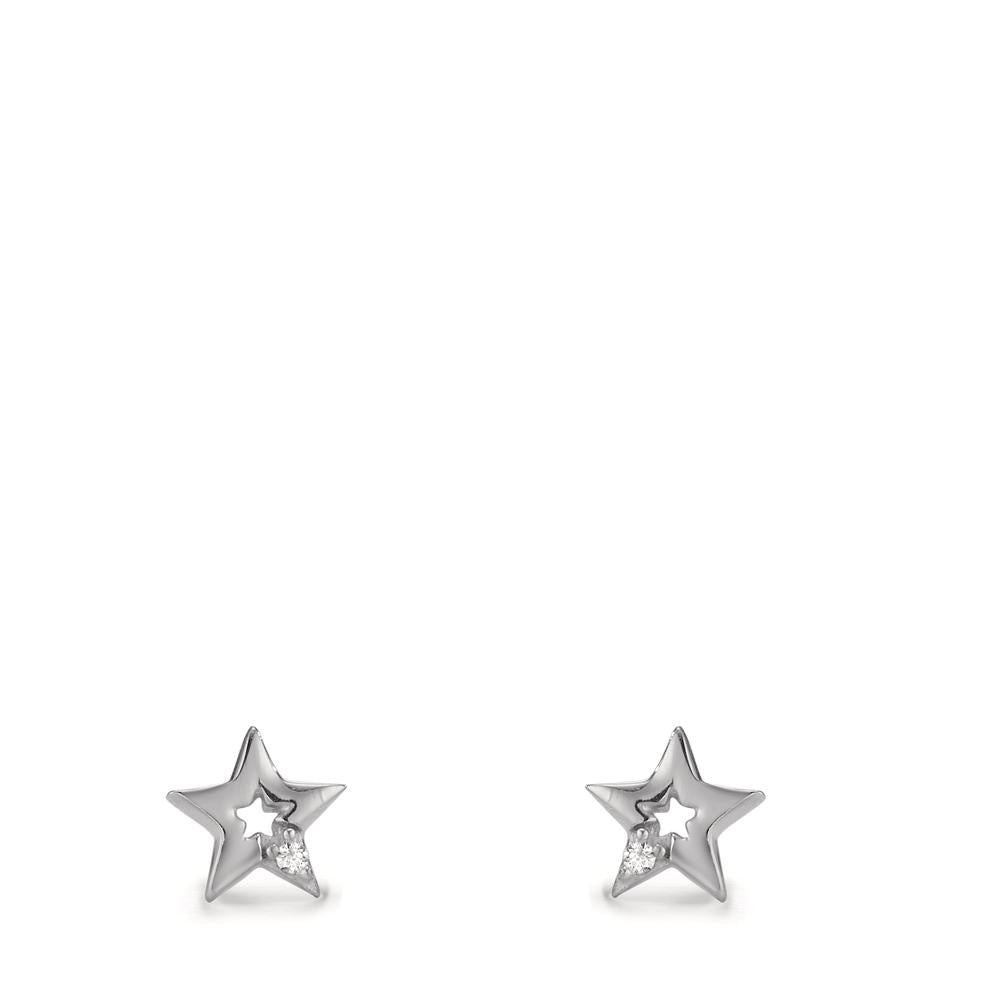 Clous d'oreilles Or blanc 9K Zircone 2 Pierres Étoile Ø5.5 mm