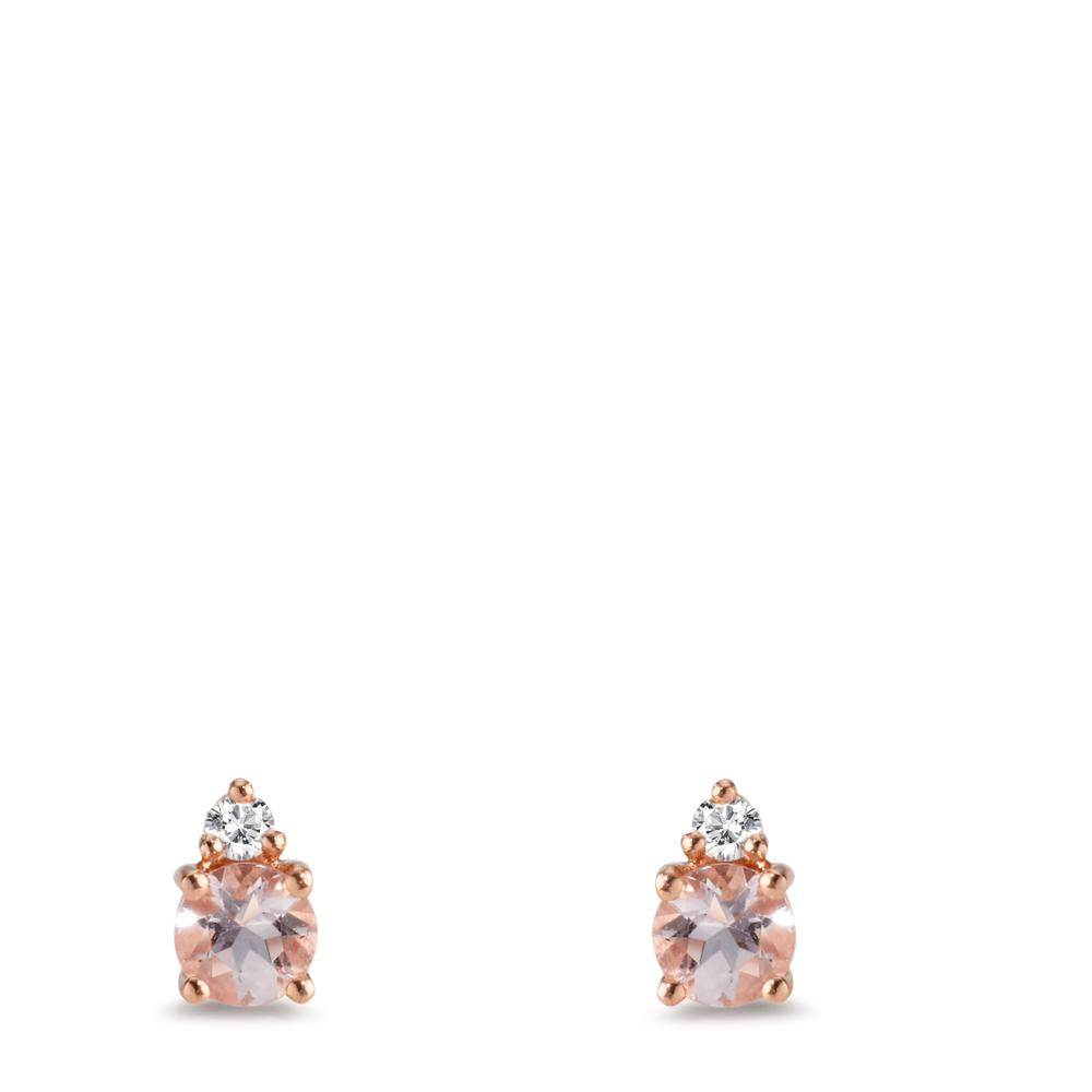 Clous d'oreilles Or rouge 18K Morganite rose, 2 Pierres, Diamant 0.05 ct, 2 Pierres, w-si