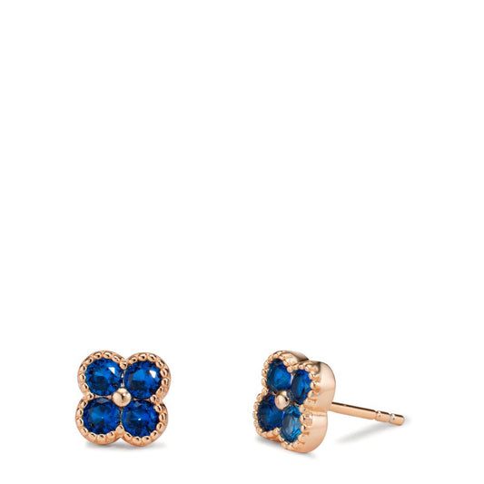 Clous d'oreilles Argent Zircone bleu saphir, 8 Pierres rosé Plaqué or Fleur Ø7.5 mm