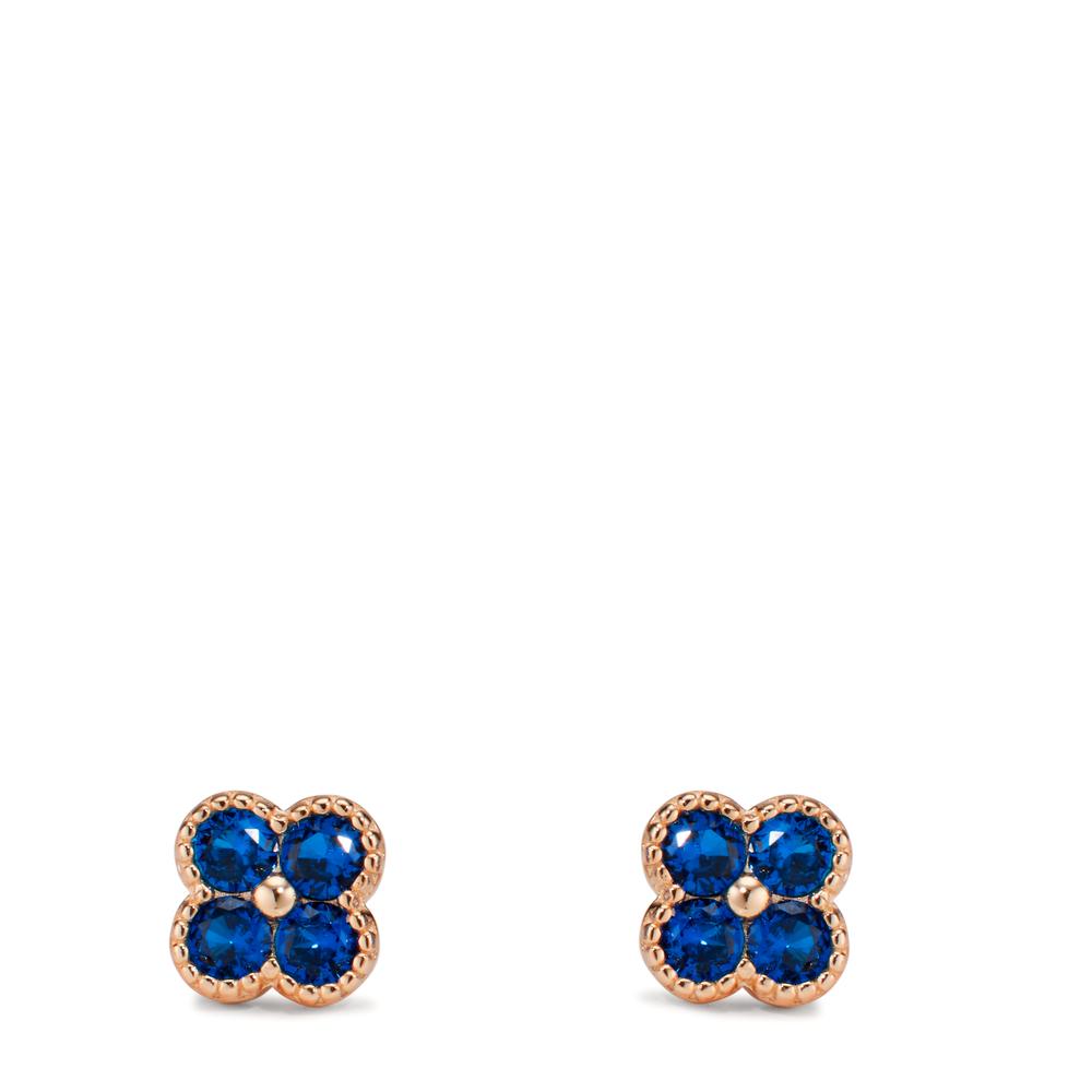 Clous d'oreilles Argent Zircone bleu saphir, 8 Pierres rosé Plaqué or Fleur Ø7.5 mm