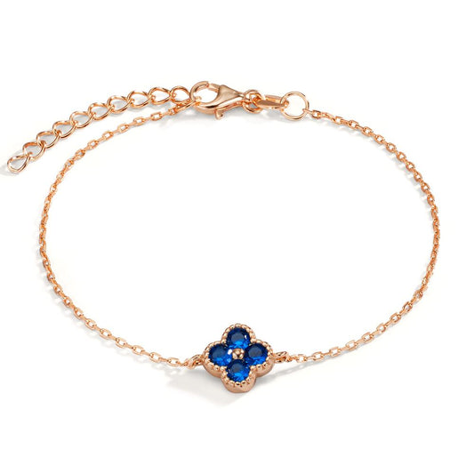Bracelet Argent Zircone bleu saphir, 4 Pierres rosé Plaqué or Fleur 16-19 cm