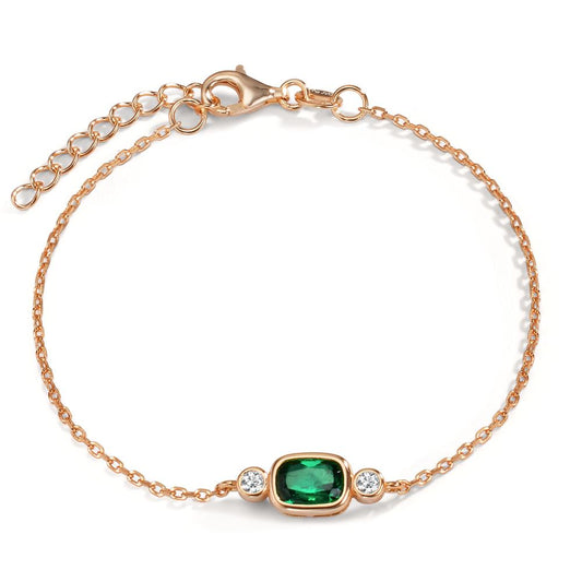 Bracelet Argent Zircone vert, Zircone blanc, 2 Pierres rosé Plaqué or 16-19 cm