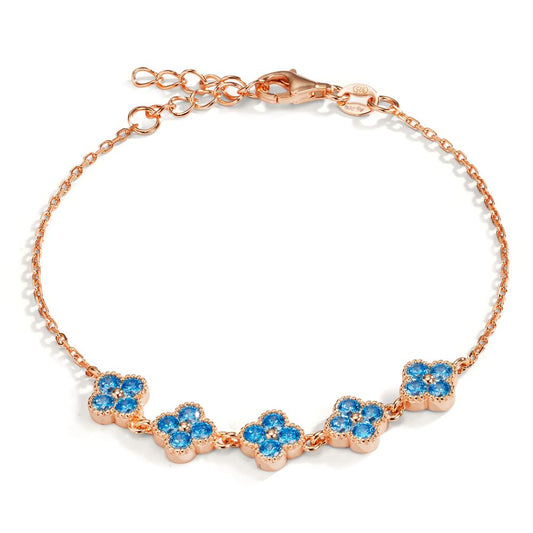 Bracelet Argent Zircone bleu clair, 20 Pierres rosé Plaqué or Fleur 16-19 cm