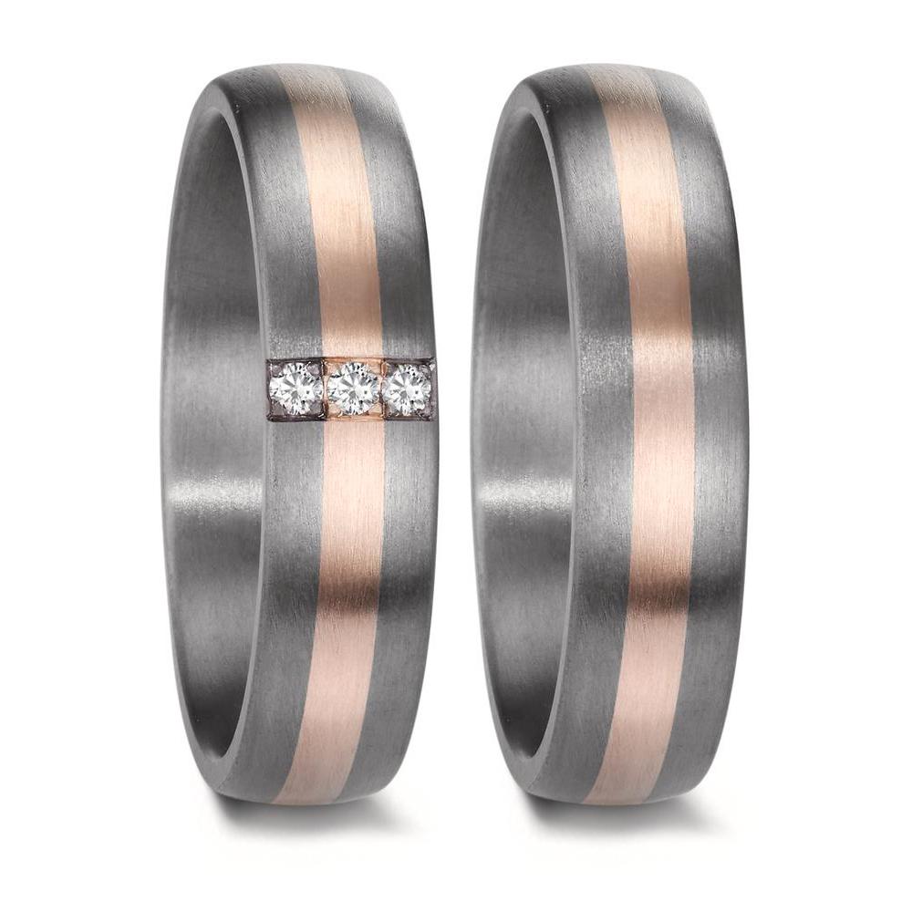 Alliance Tantale 999, Or rose 14K Diamant 0.045 ct, 3 Pierres, w-si