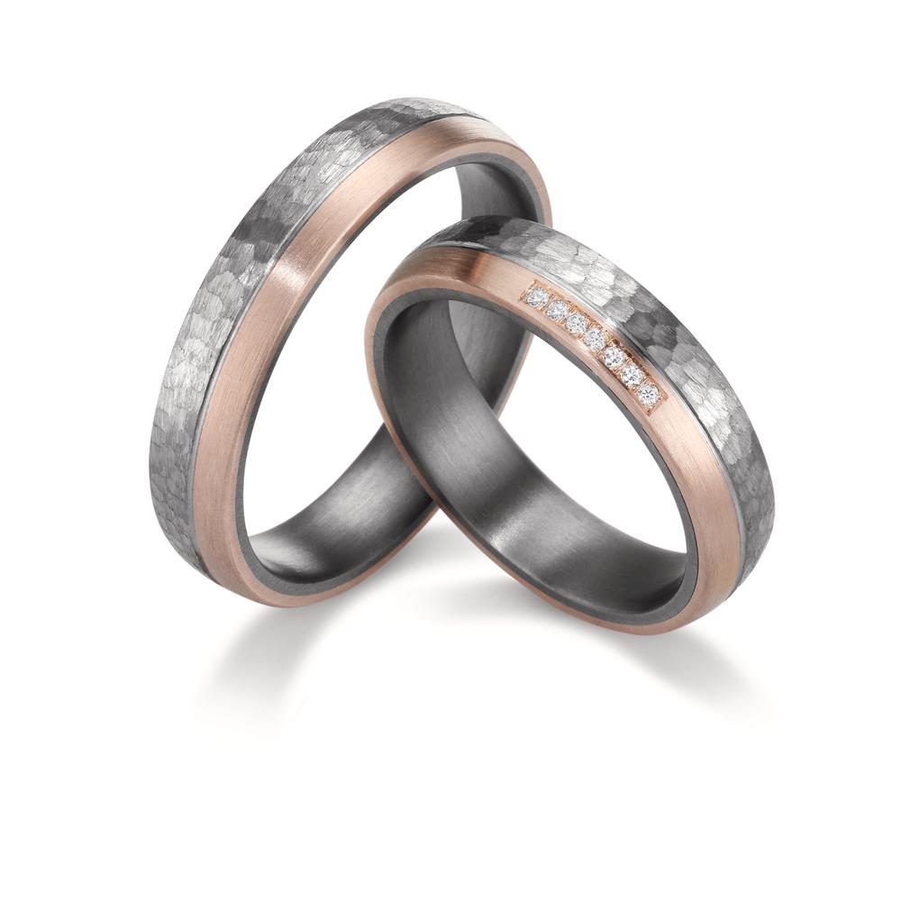 Alliance Tantale 999, Or rose 14K Diamant 0.025 ct, 7 Pierres, w-si