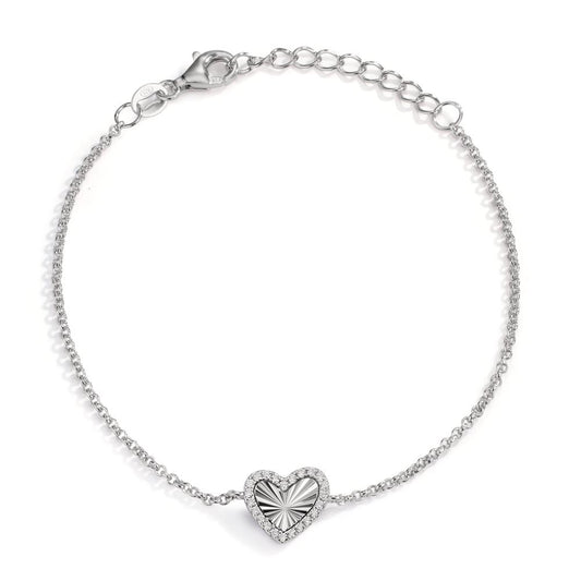 Bracelet Argent Zircone Rhodié Coeur 16-19 cm