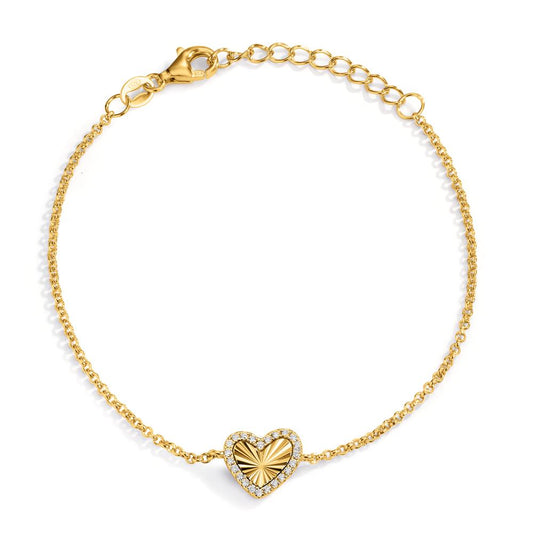 Bracelet Argent Zircone jaune Plaqué or Coeur 16-19 cm