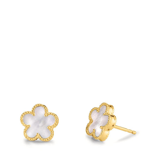 Boucles d'oreilles clous argent zircone plaqué or jaune fleur nacre Ø10 mm