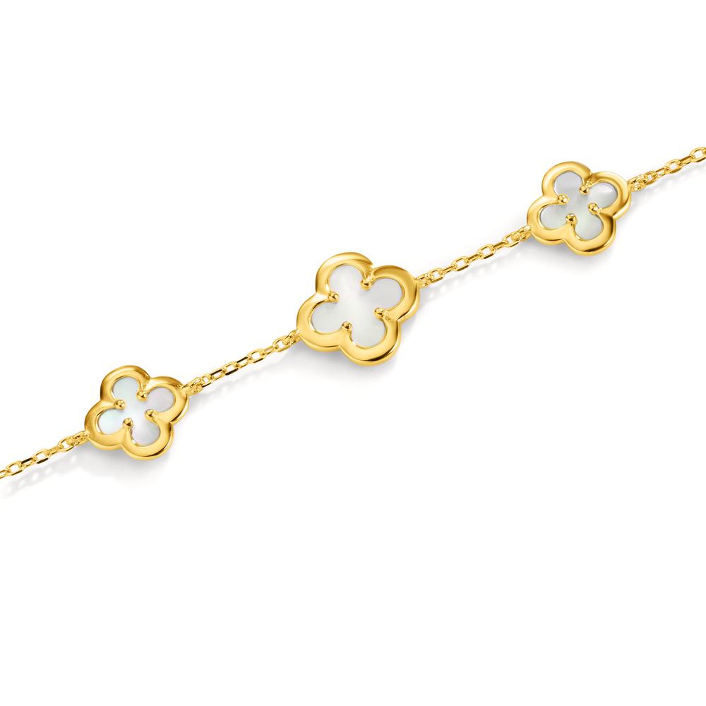 Bracelet argent zircone plaqué or jaune nacre fleur réglable