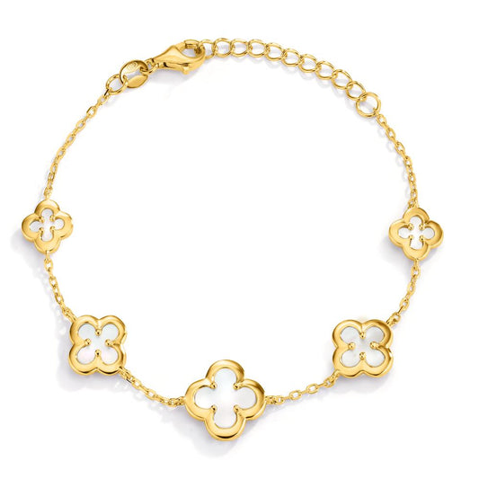 Bracelet argent zircone plaqué or jaune nacre fleur réglable