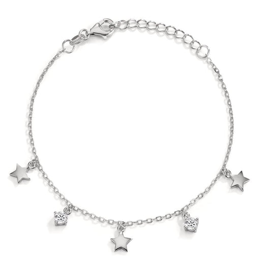 Bracelet Argent Zircone 2 Pierres Rhodié Étoile 16-19 cm