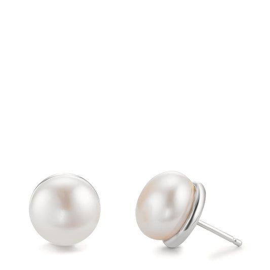 Clous d'oreilles Argent Rhodié perle d'eau douce, 2 Perles, 11 mm Ø11 mm