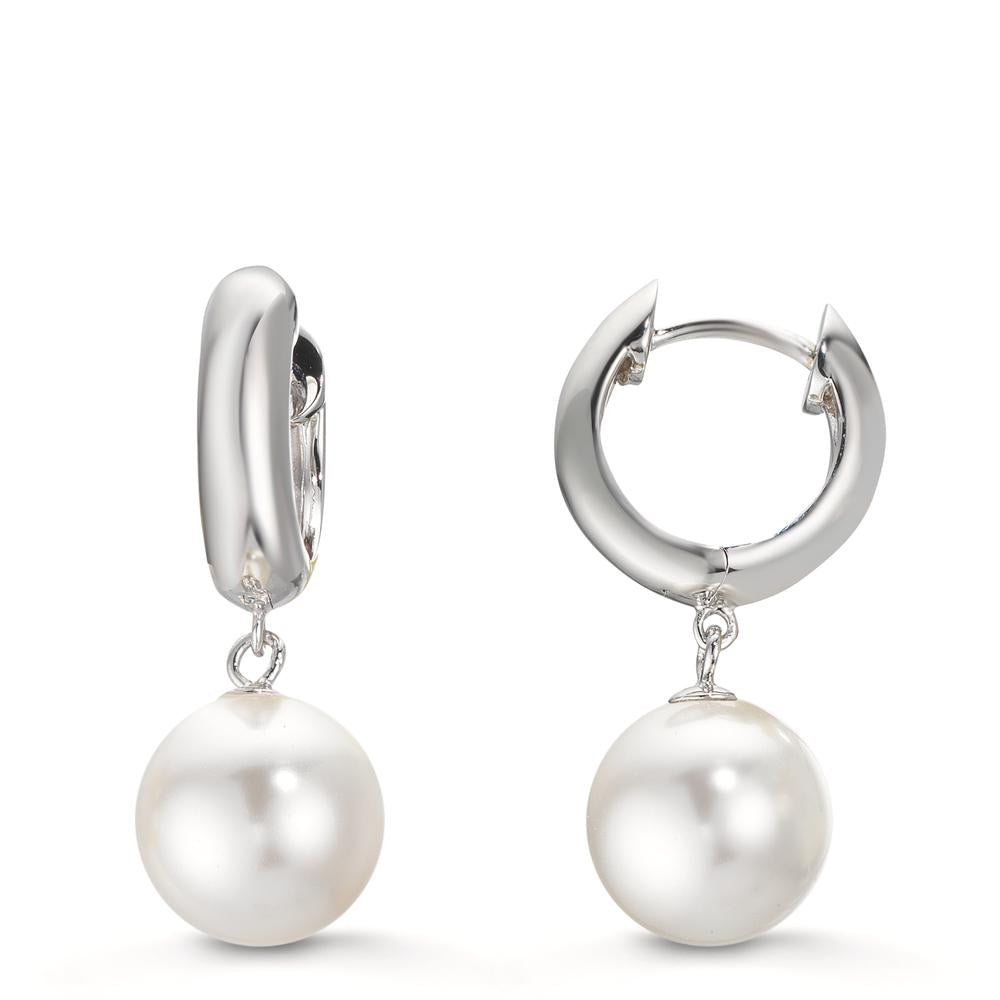 Créoles à charnières Argent Rhodié [shining Pearls], 2 Perles, 10 mm