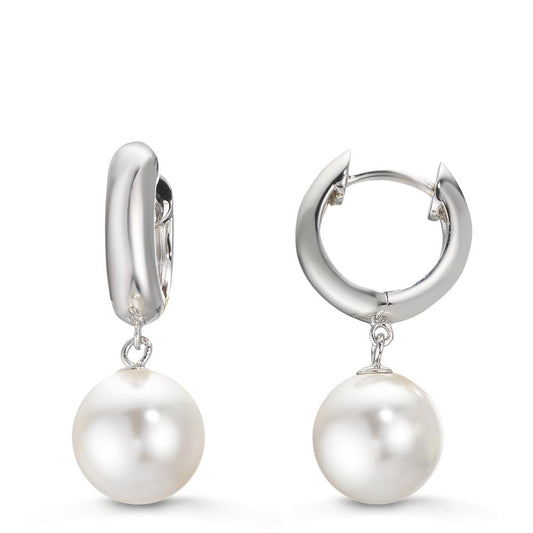 Créoles à charnières Argent Rhodié [shining Pearls], 2 Perles, 10 mm