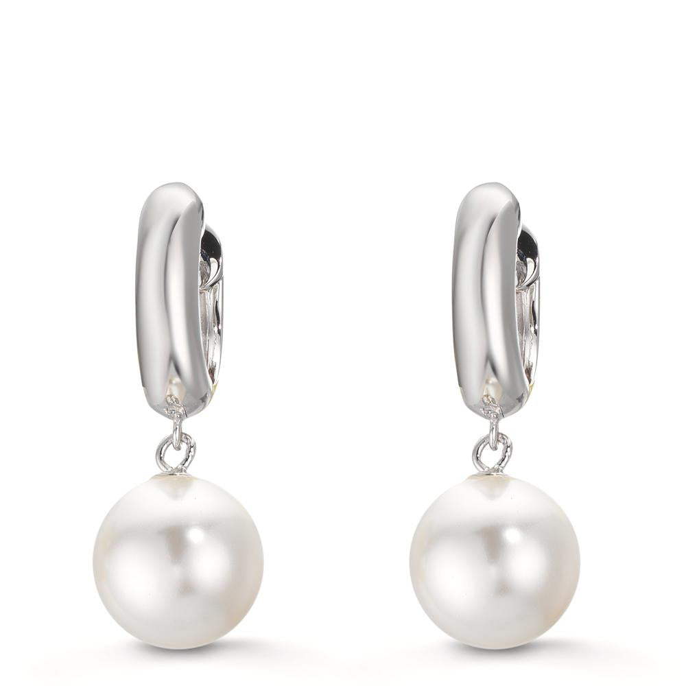 Créoles à charnières Argent Rhodié [shining Pearls], 2 Perles, 10 mm
