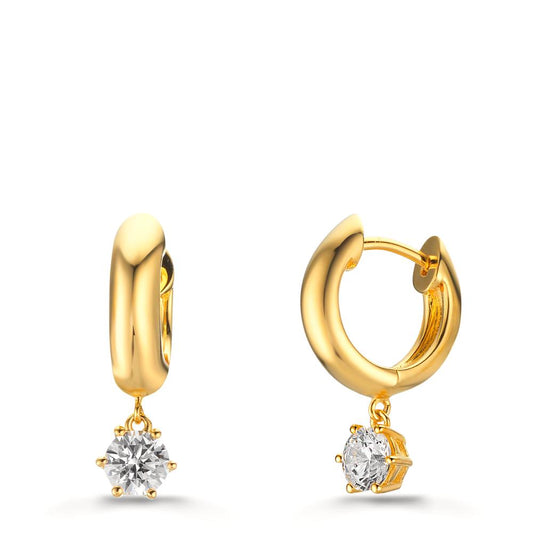 Créoles à charnières Argent Zircone 2 Pierres, 5 mm jaune Plaqué or