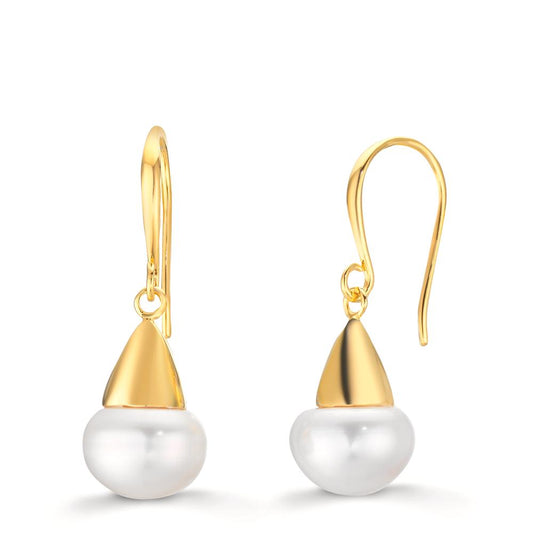 Pendant d'oreilles Argent jaune Plaqué or perle d'eau douce, 2 Perles, 9 mm