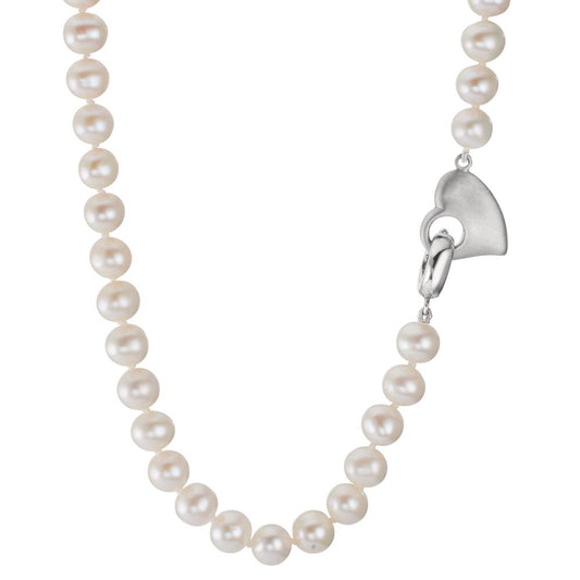 Collier Argent Rhodié perle d'eau douce 6-7 mm Coeur 42 cm