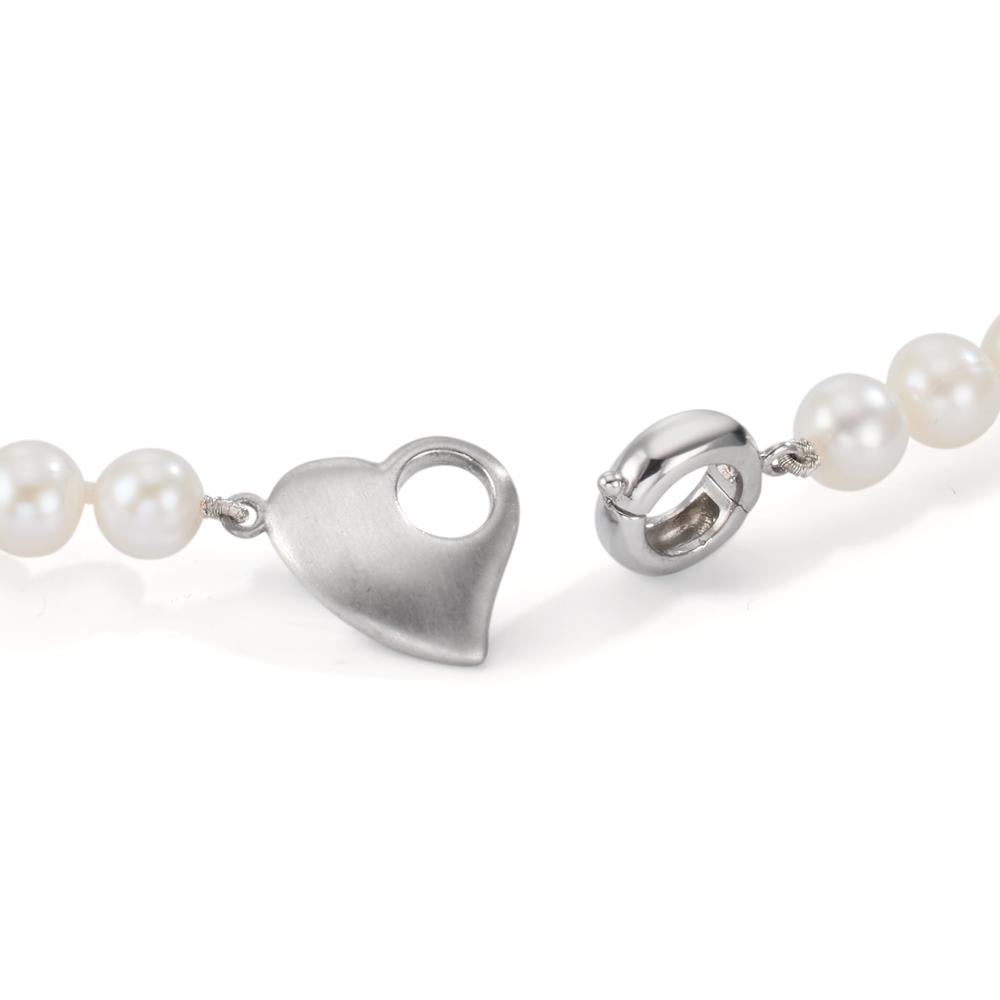 Collier Argent Rhodié perle d'eau douce 6-7 mm Coeur 42 cm