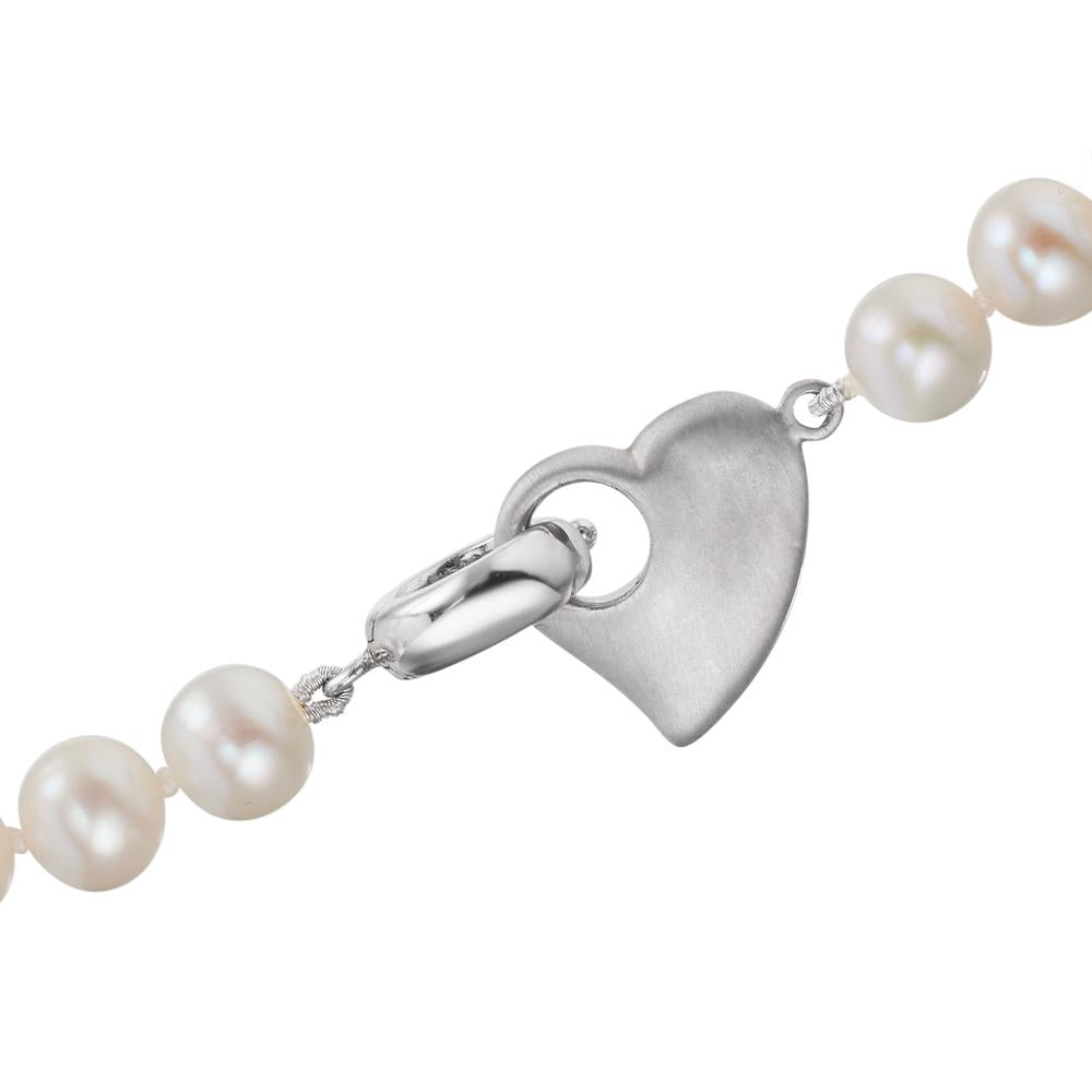 Collier Argent Rhodié perle d'eau douce 6-7 mm Coeur 42 cm