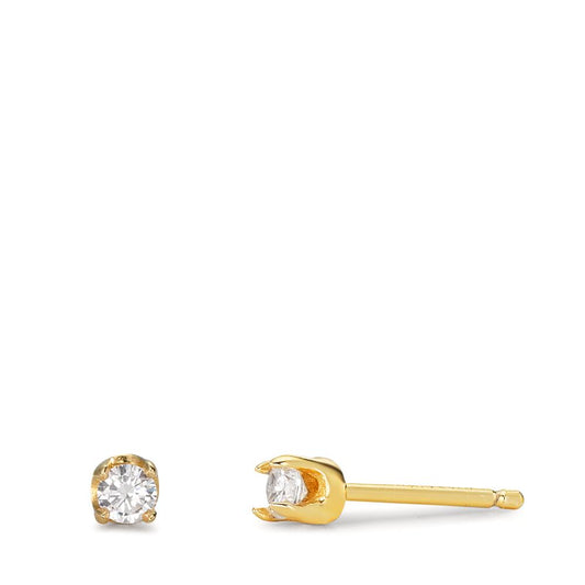 Clous d'oreilles Argent Zircone 2 Pierres jaune Plaqué or Ø3 mm