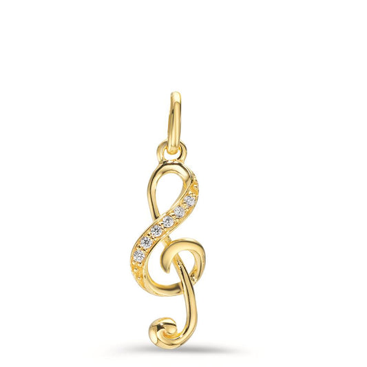 Pendentif Argent Zircone 6 Pierres jaune Plaqué or Clef musicale