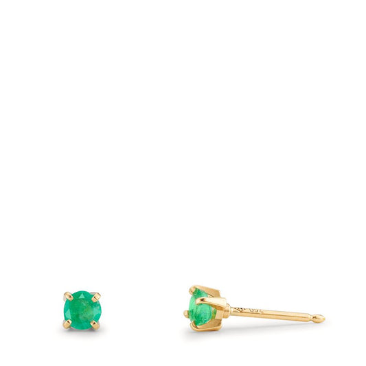 Clous d'oreilles Or jaune 18K Émeraude 2 Pierres Ø3 mm