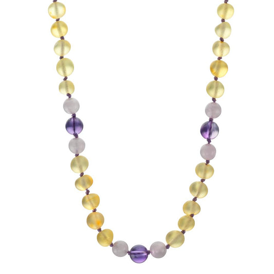 Collier Ambre Améthyste, Quartz 34 cm Ø6.5 mm