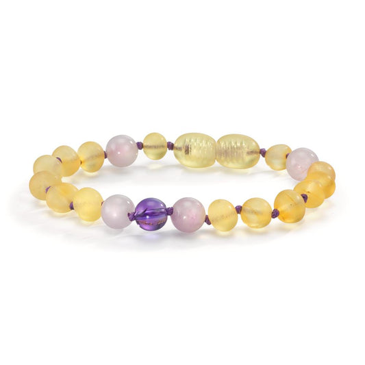 Bracelet Ambre Améthyste, Quartz 14 cm Ø6.5 mm