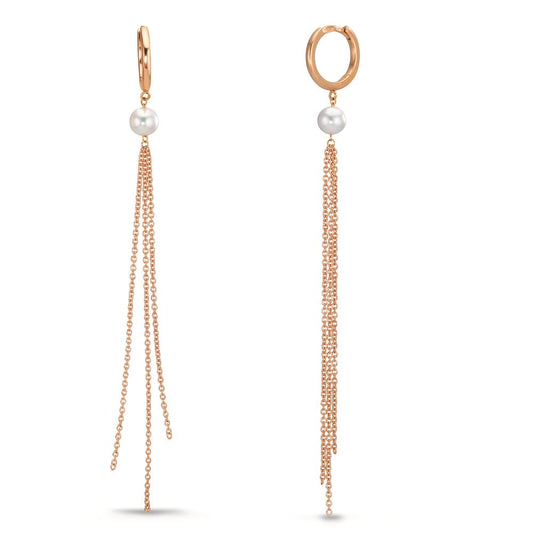 Créoles à charnières Or rouge 18K perle d'eau douce, 2 Perles