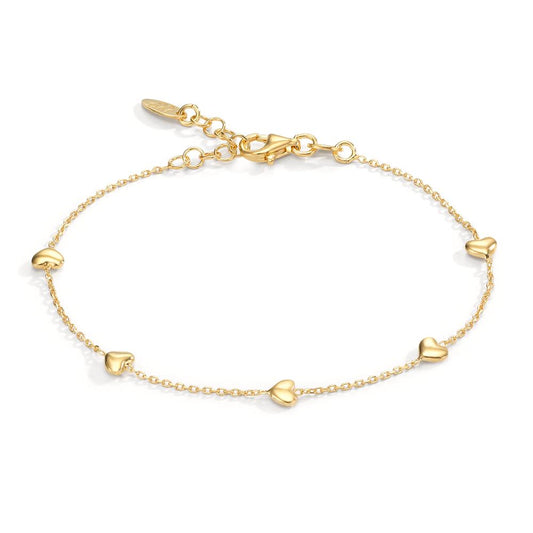 Bracelet Argent jaune Plaqué or Coeur 17-19 cm