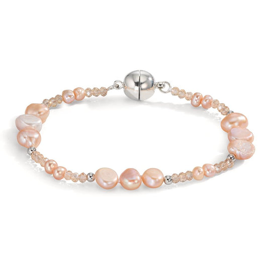 Bracelet Acier inoxydable Cristal rose perle d'eau douce rose 18 cm