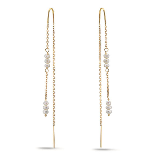 Boucles d'oreilles pendantes Or jaune 9K perle d'eau douce, 12 Perles, 2.5 mm