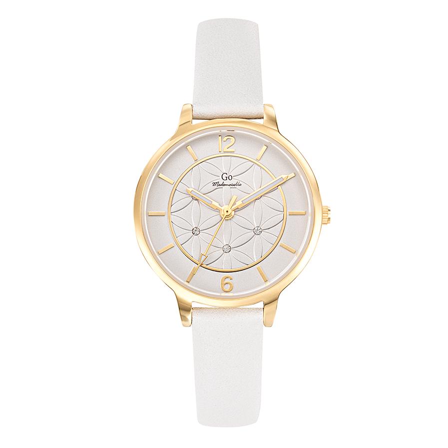 Montre Acier inoxydable, Métal Cristal 5 Pierres jaune PVD Ø32 mm