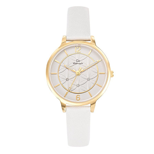 Montre Acier inoxydable, Métal Cristal 5 Pierres jaune PVD Ø32 mm