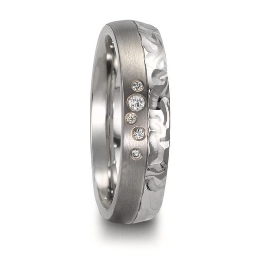 Alliance Acier inoxydable, Titane Diamant 0.05 ct, 5 Pierres, w-si