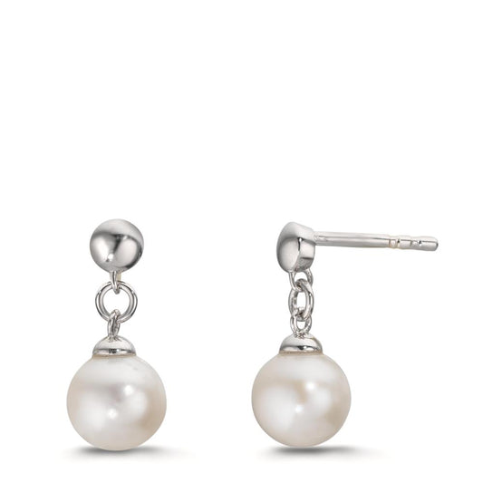 Pendant d'oreilles Argent Rhodié perle d'eau douce, 2 Perles, 6.5 mm