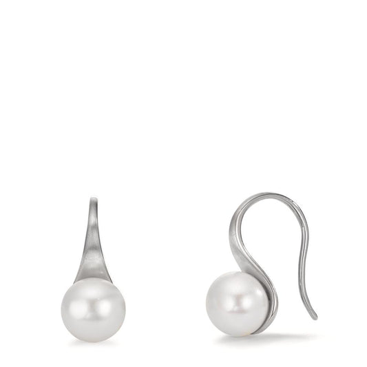 Pendant d'oreilles Argent Rhodié perle d'eau douce, 2 Perles, 8 mm