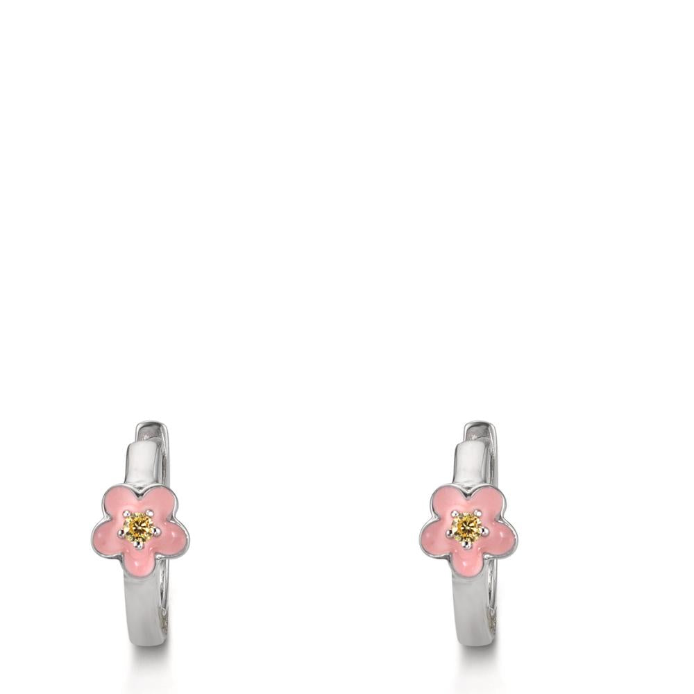 Créoles à charnières Argent Zircone jaune, 2 Pierres Rhodié Fleur