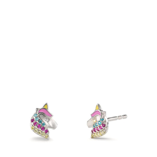 Clous d'oreilles Argent Zircone coloré Rhodié Cheval Ø7 mm