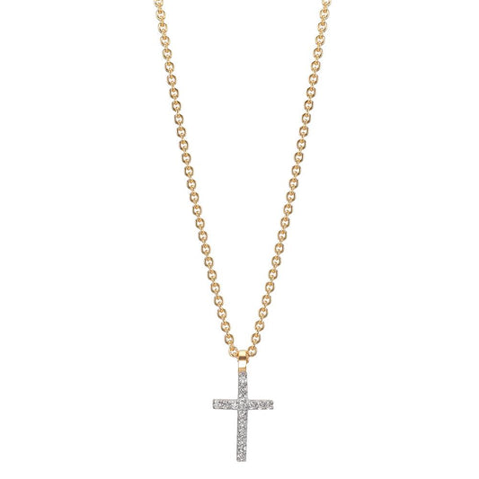 Collier Or jaune 9K Zircone 16 Pierres Croix 38-42 cm