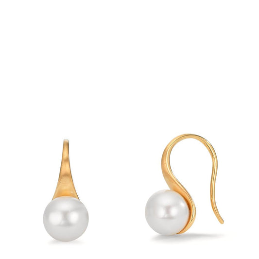 Pendant d'oreilles Or jaune 9K perle d'eau douce, 2 Perles, 8 mm