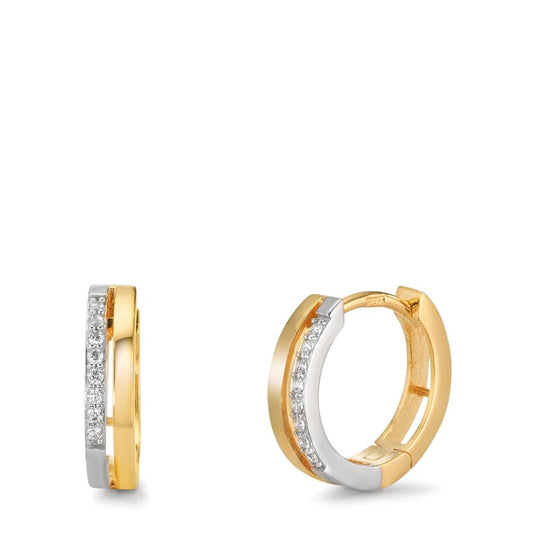 Créoles à charnières Or jaune 9K Zircone 16 Pierres Bicolore
