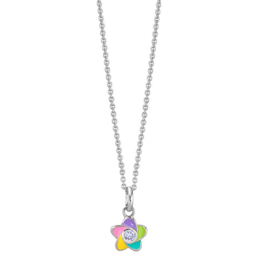 Chaînette avec pendentif Argent Zircone Rhodié Fleur 36-38 cm