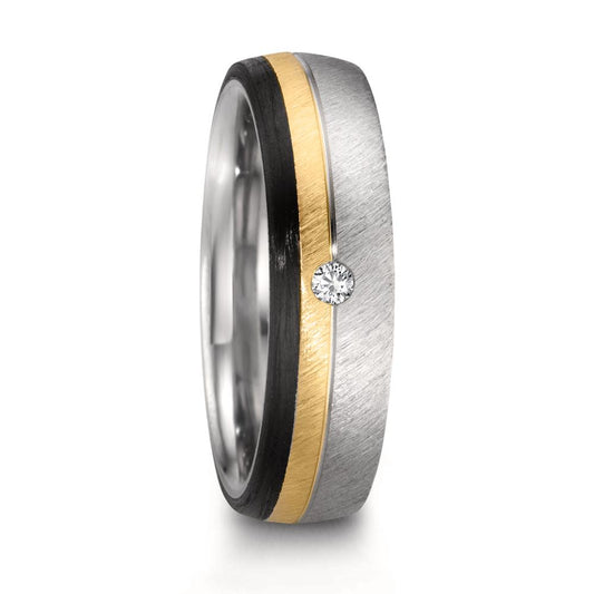 Alliance Acier inoxydable, Or rose 9K, Carbone Diamant 0.025 ct, w-si