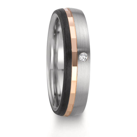 Alliance Acier inoxydable, Or rouge 9K Diamant 0.02 ct, w-si